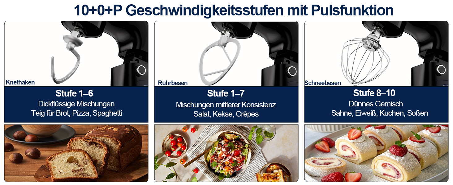 Кухонний комбайн-міксер Camic з LED-дисплеєм, 10 швидкостей, 3 насадки (вінчик, міксер, гак) та 2 чашами з нержавіючої сталі 4л і 5л для тіста, хліба та тортів, чорний