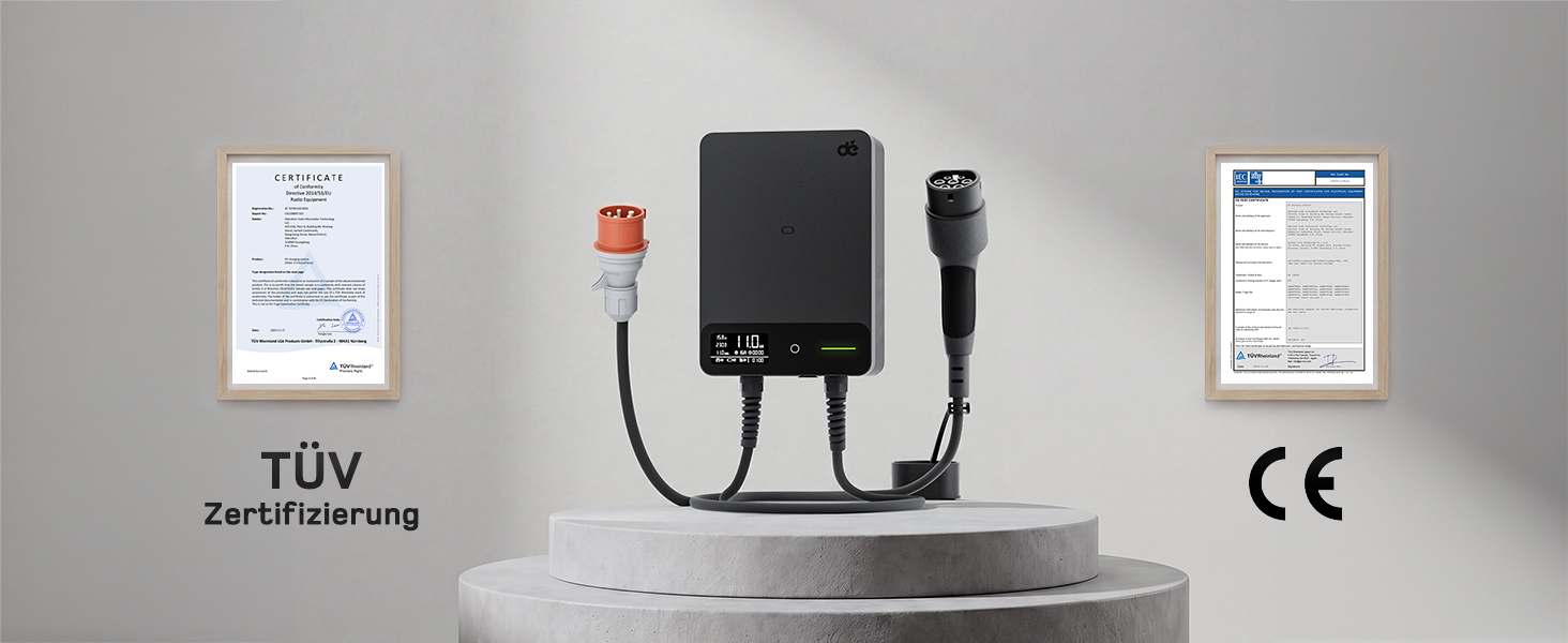 Wallbox 11 кВт з Wi-Fi та кабелем Type 2 7,5м, 3-фазне зарядне для електромобілів (BEV/PHEV), захист RCD Type A 30mA/DC 6mA, IP54, чорний