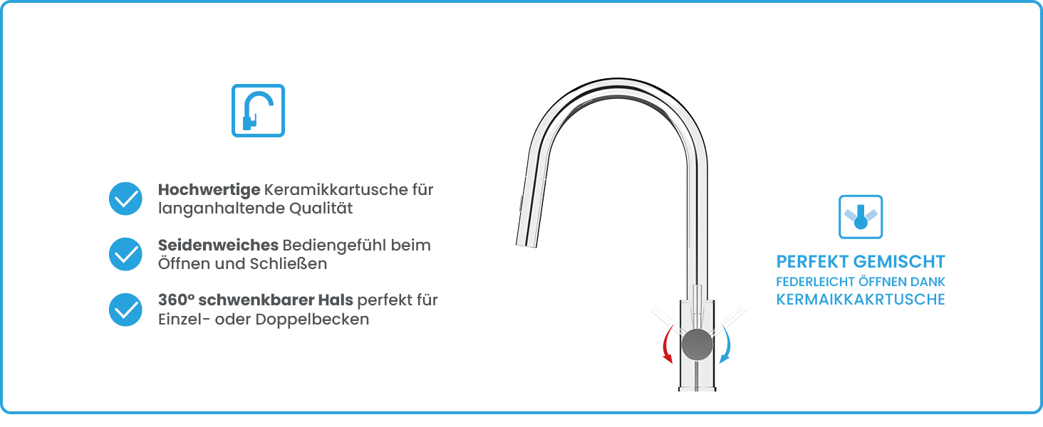 Кухонний змішувач Bächlein Plivo з нержавіючої сталі з висувним виливом, 360° обертання, для кухні, масивний, нержавіюча сталь