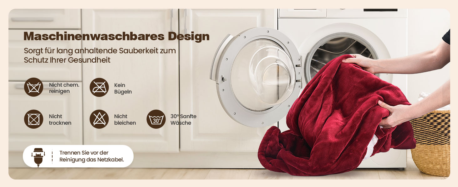 Електрична ковдра Yokimisu з автовимкненням 180x130 см, плюшева, з 6 рівнями нагріву, таймером, захистом від перегріву, пральна, для дому та офісу (червона)