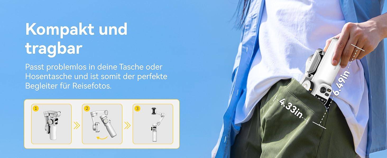 Стабілізатор для iPhone та Android з 3-осьовою стабілізацією та OLED-дисплеєм, 7.8