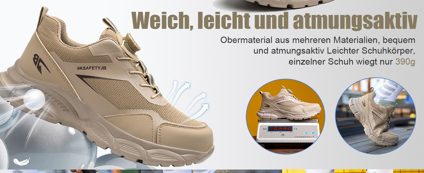 Робочі черевики чоловічі/жіночі легкі з металевим носком, дихаючі, протиковзкі, розмір 38-46 EU (Хакі, 41 EU)