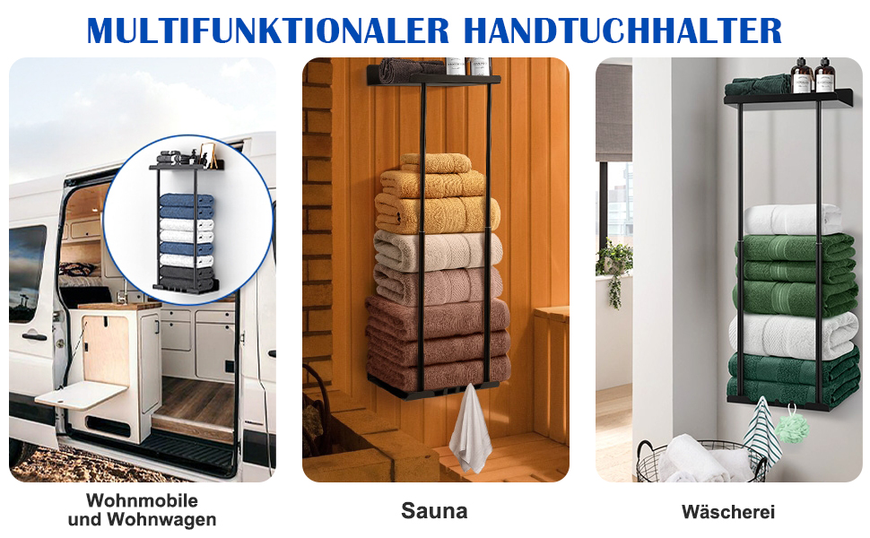 Тримач для рушників без свердління, висувний, чорний. Регульована ширина 38-75 см, з полицею для зберігання. Для ванної кімнати.