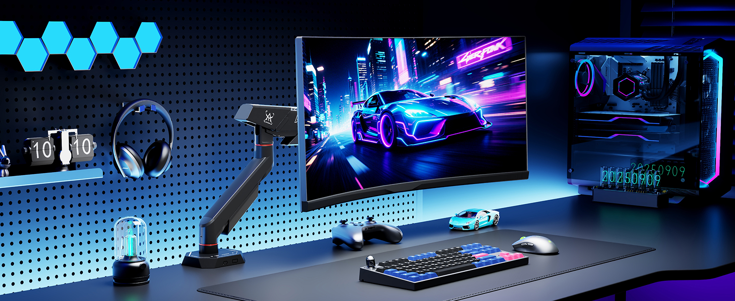 Кронштейн для монітора ARES WING для плоских та вигнутих екранів 17-40 дюймів, регульований тримач з VESA 75/100 мм, навантаження до 12 кг, чорний
