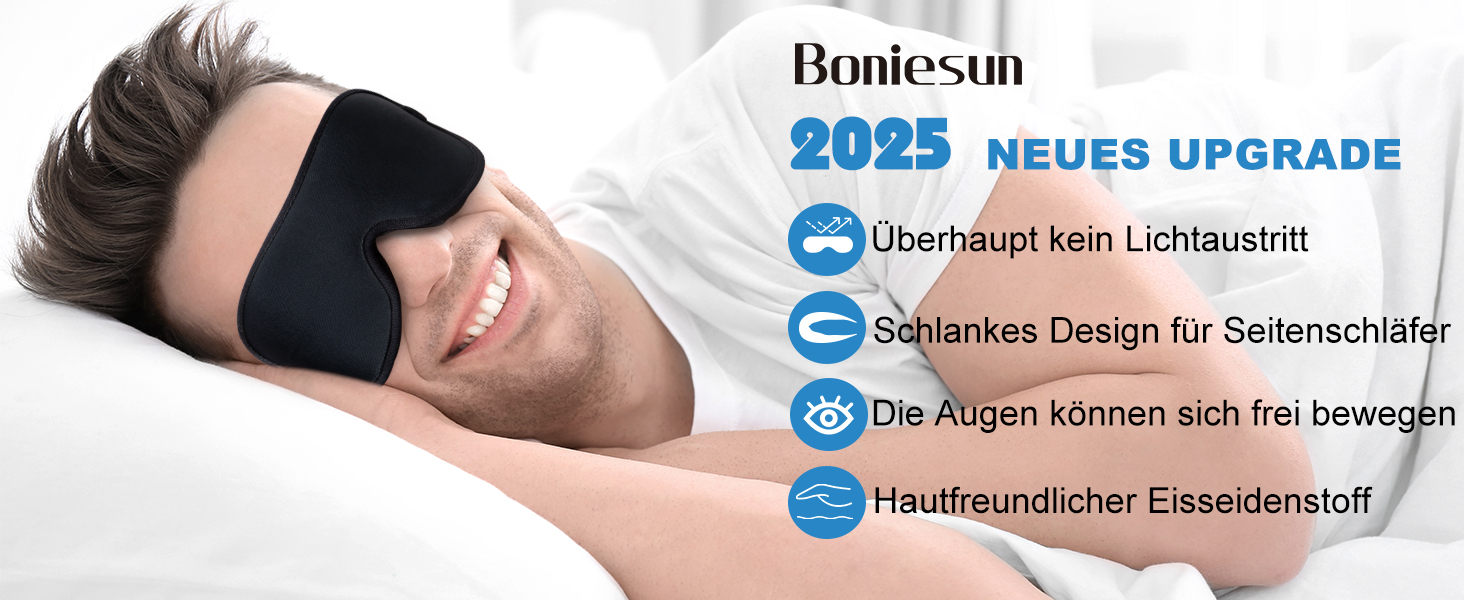 3D маска для сну Boniesun для тих, хто спить на боці, затемнювальна, ультратонкий дизайн, чорна