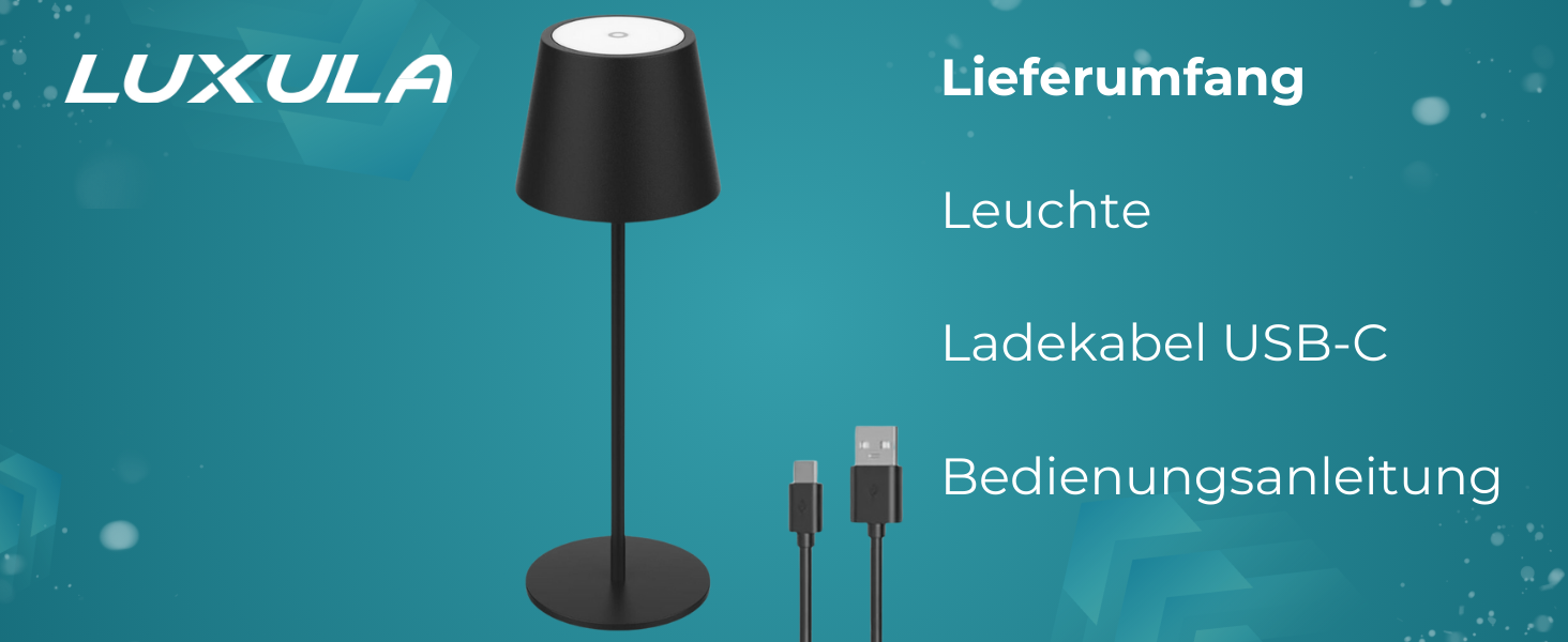 Світлодіодний настільний світильник LUXULA з димером, акумулятором та сенсорним керуванням - 3 кольори світла CCT - Бездротовий, для дому та вулиці, IP44, USB - Набір 2 шт.