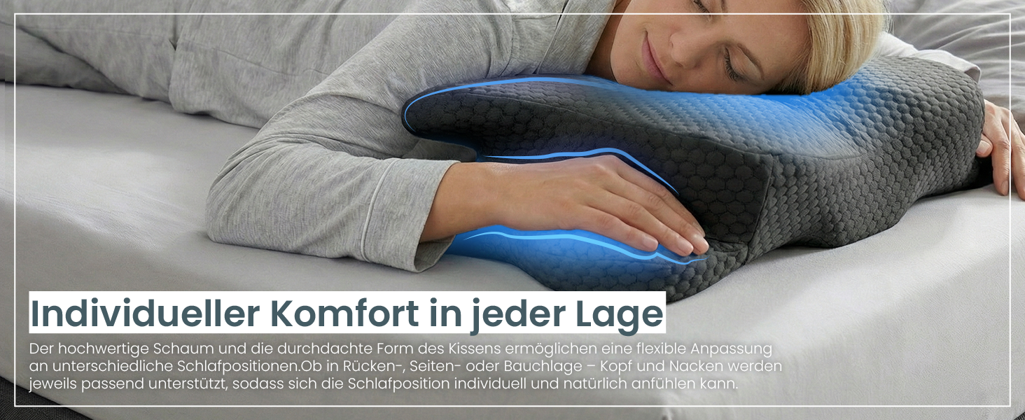 Ортопедична подушка для шиї Gentle North з ефектом пам'яті (Memory Foam), універсальна для будь-якої пози сну, зі знімним чохлом з бамбука, сіра