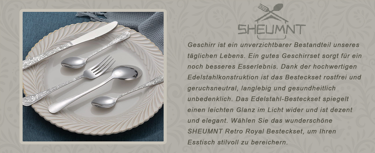 Набір столових приборів Vintage з різьбленням на 6 осіб, нержавіюча сталь, сріблястий (24 предмети) - ложки, виделки, ножі для дому та кухні, поліровані