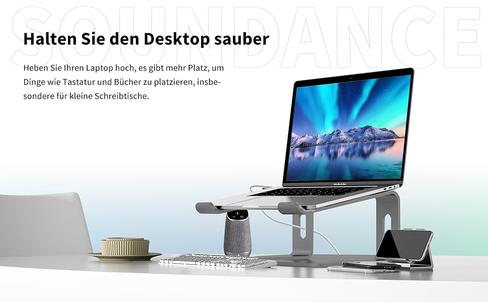 Підставка для ноутбука Soundance, алюміній, ергономічна, для моніторів 10-15.6 дюймів, сіра