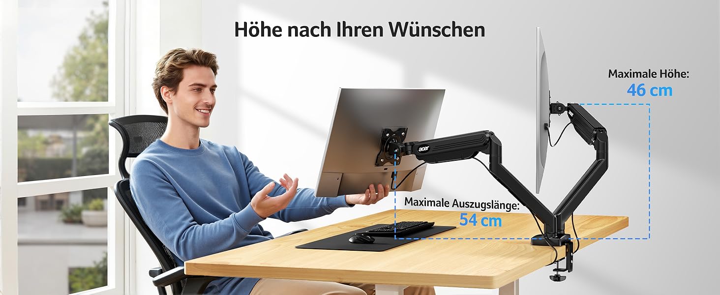 Кронштейн для двох моніторів Acer Dual-Monitor Arm, газліфт для екранів 17-32 дюймів, навантаження 2-9 кг, VESA 75/100 мм, з кабельний-менеджментом