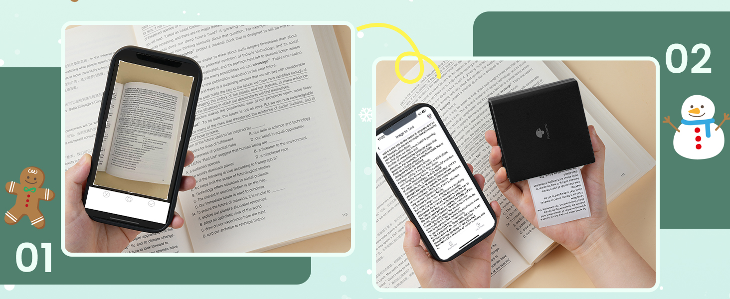 Phomemo Міні-термодрук принтер M02: Бездротовий, портативний, для щоденників, DIY-малювання, сумісний з Android/iOS, зелений, чорний