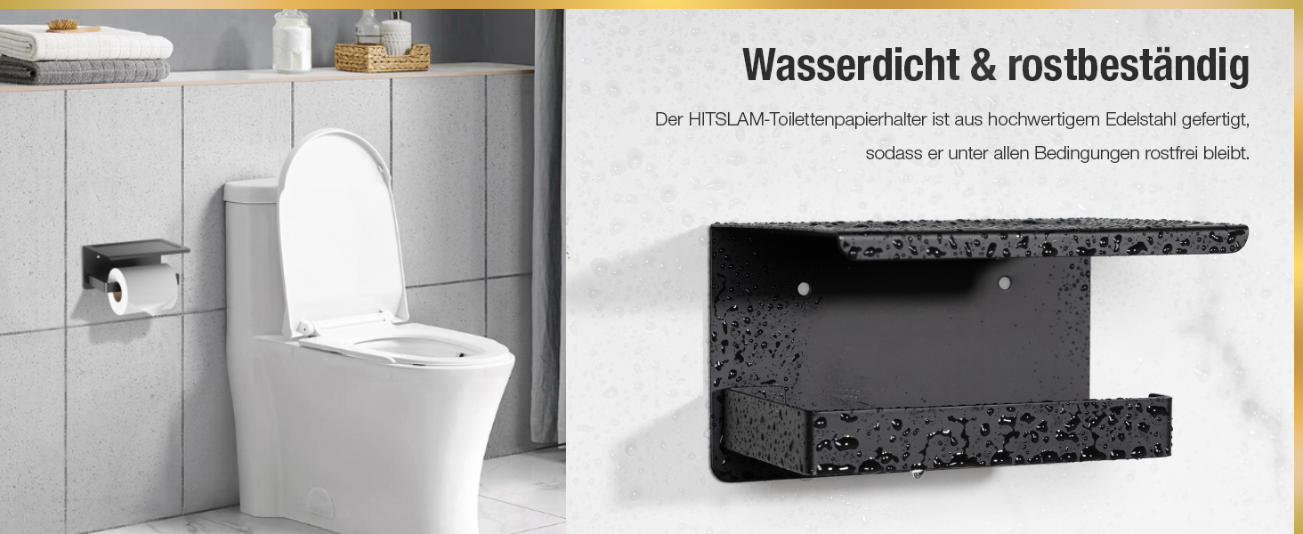 Тримач туалетного паперу HITSLAM без свердління, чорний, нержавіюча сталь з полицею, самоклеючий, для ванної кімнати