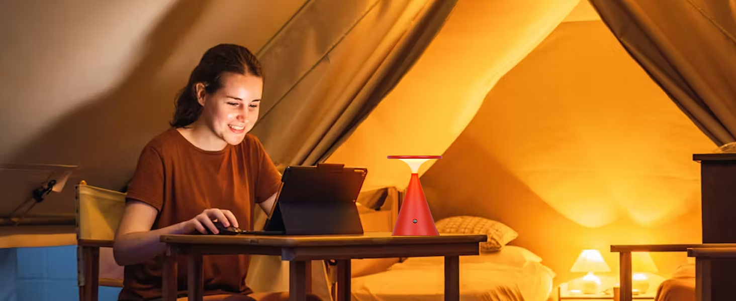 Настільна LED лампа акумуляторна бездротова, 4000mAh, димується, сенсорна, 3 кольори, для дому та вулиці, 2 в упаковці (Червона)