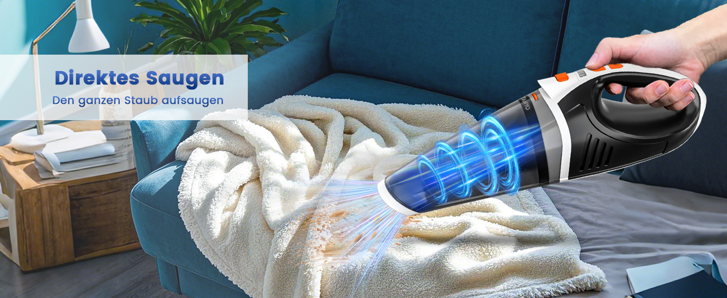 TANYO Ручний пилосос акумуляторний бездротовий 10000Pa з LED, для авто, дому, шерсті тварин, з миючим HEPA-фільтром, біло-помаранчевий