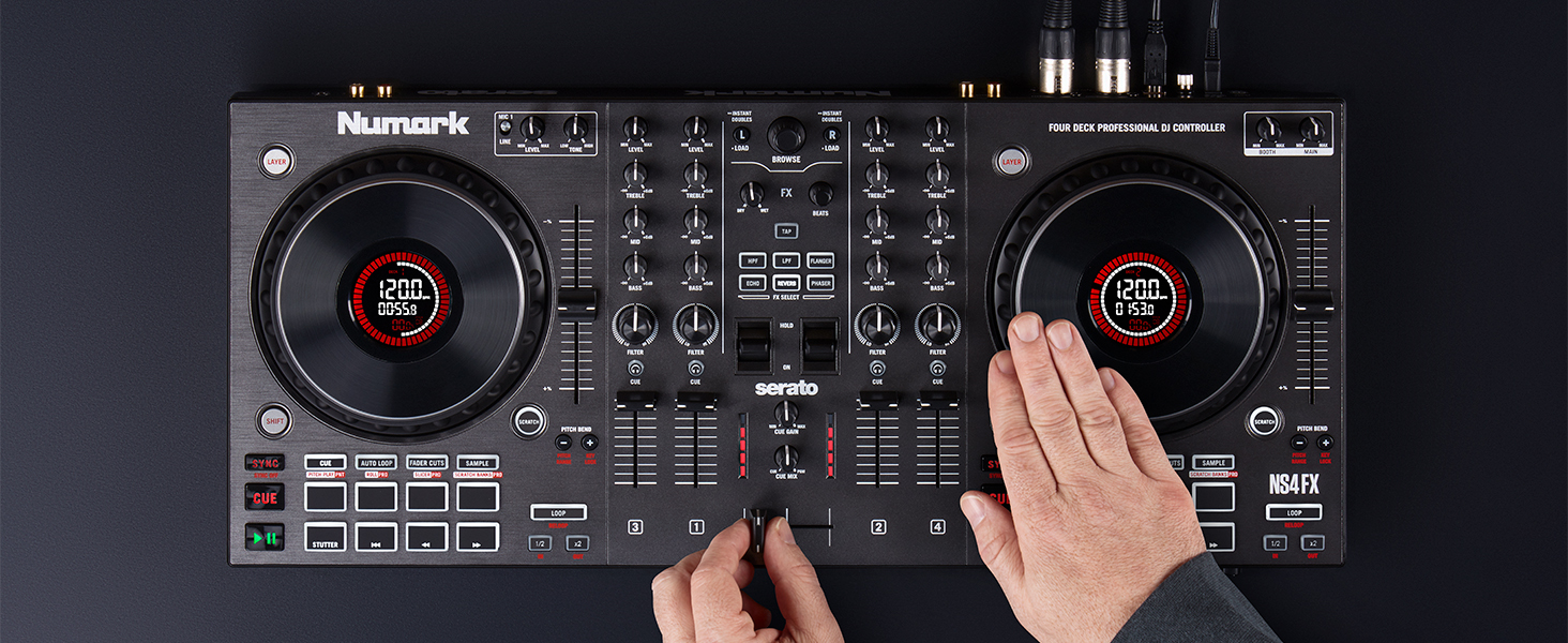 DJ контролер Numark NS4FX 4-канальний з touch-jogwheels, Pads та ефектами, Serato DJ Lite