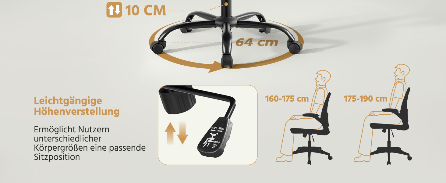 Офісне крісло Yaheetech з підйомними підлокітниками, регульованою підтримкою попереку, сітчасте крісло, ергономічне, з функцією гойдання, регульоване по висоті, чорне