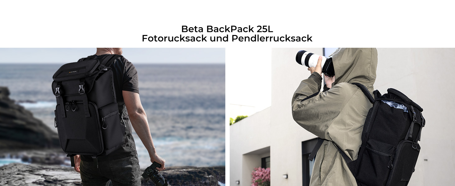 Чорний рюкзак для камери K&F Concept 25L: для фотографів, з відділенням для ноутбука, штатива та об'єктивів, водонепроникний, з дощем.