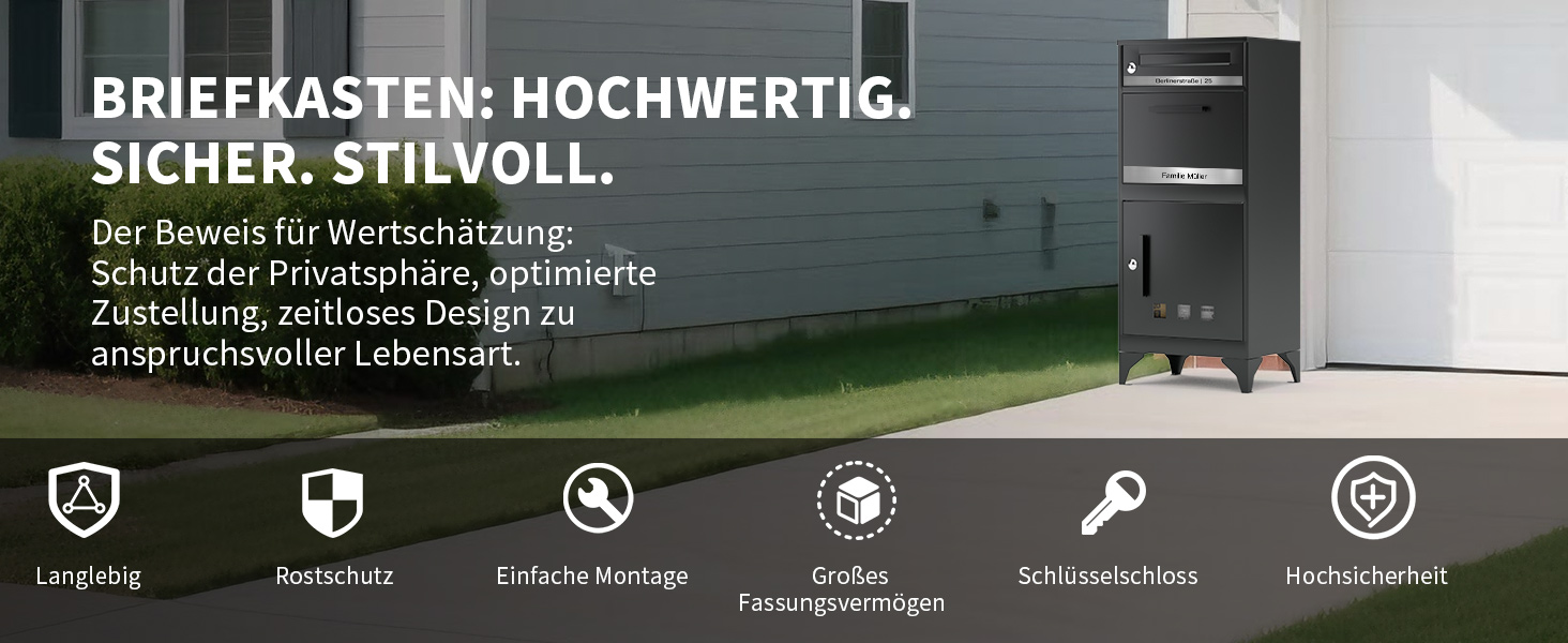 Поштовий ящик антрацит з гравіюванням, персоналізований, 2-в-1, нержавіюча сталь, з відділенням для газет та посилок (XXL)