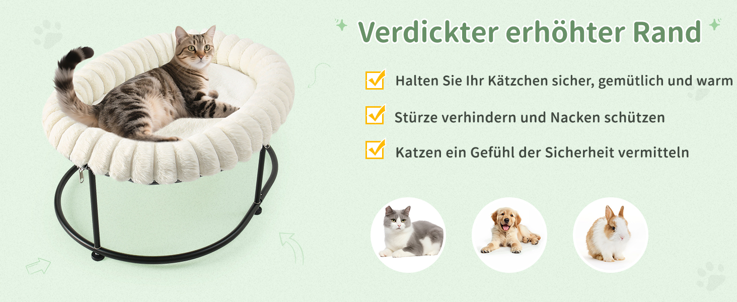 Підвищене ліжко для котів GUUSII HOME - гамак для великих котів, лежанка, софа з міцним металевим каркасом, знімний м'який килимок, 58.5x43x21 см (білий)