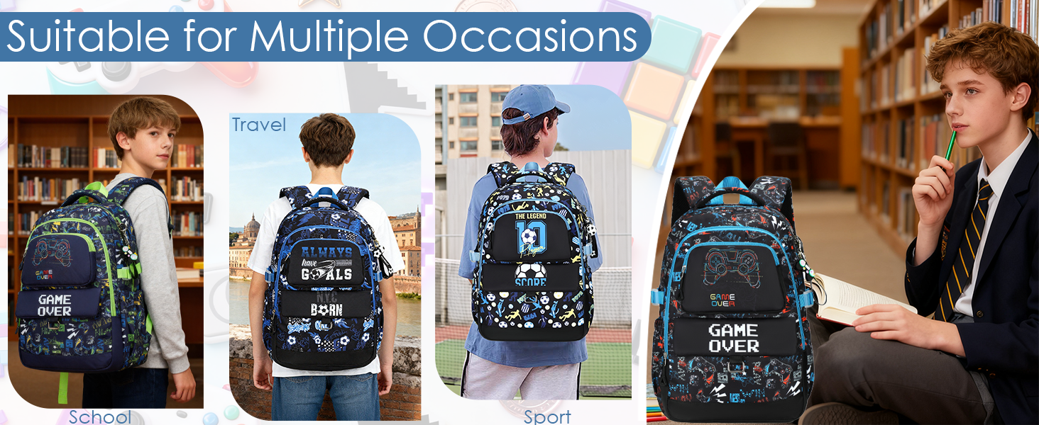 Набір шкільних рюкзаків Makukke для підлітків, геймерський дизайн, з ланч-боксом та пеналом