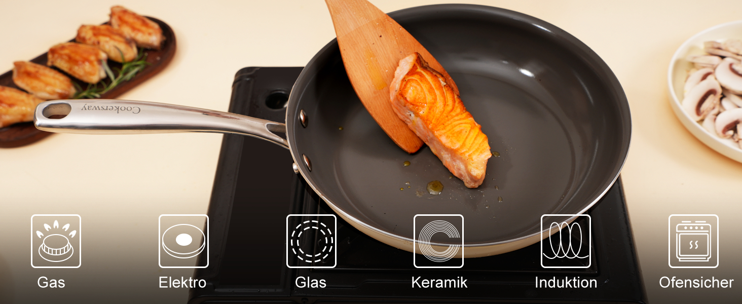 Сковорода Cookersway з керамічним покриттям, 28 см, антипригарна, для кухні, без PFOA, PTFE, PFA, темно-сіра
