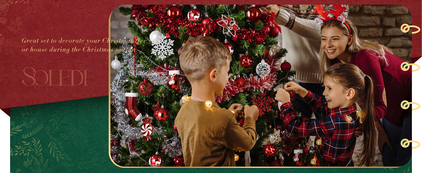 Набір ялинкових прикрас SOLEDI® 128 шт. Преміум якість, червоно-білі пластикові кулі з зіркою та верхівкою - міцний та безпечний набір з петельками. Ялинкові кулі різних кольорів, багаторазовий декор для Різдва.