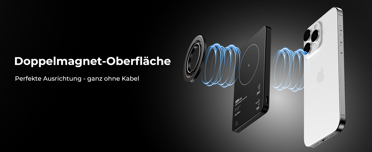 Power Bank KU XIU Magsafe 5000mAh: Тонкий, з підтримкою MagSafe, PD 20W, з кільцем-тримачем, чорний