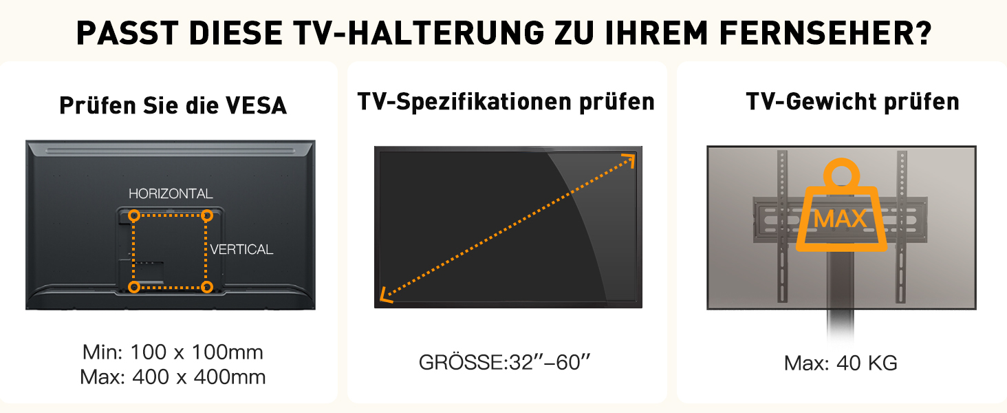 Підставка для телевізора Perlegear - універсальна, 32-60 дюймів, OLED, LCD, LED, VESA 400x400, до 40 кг, регульована висота