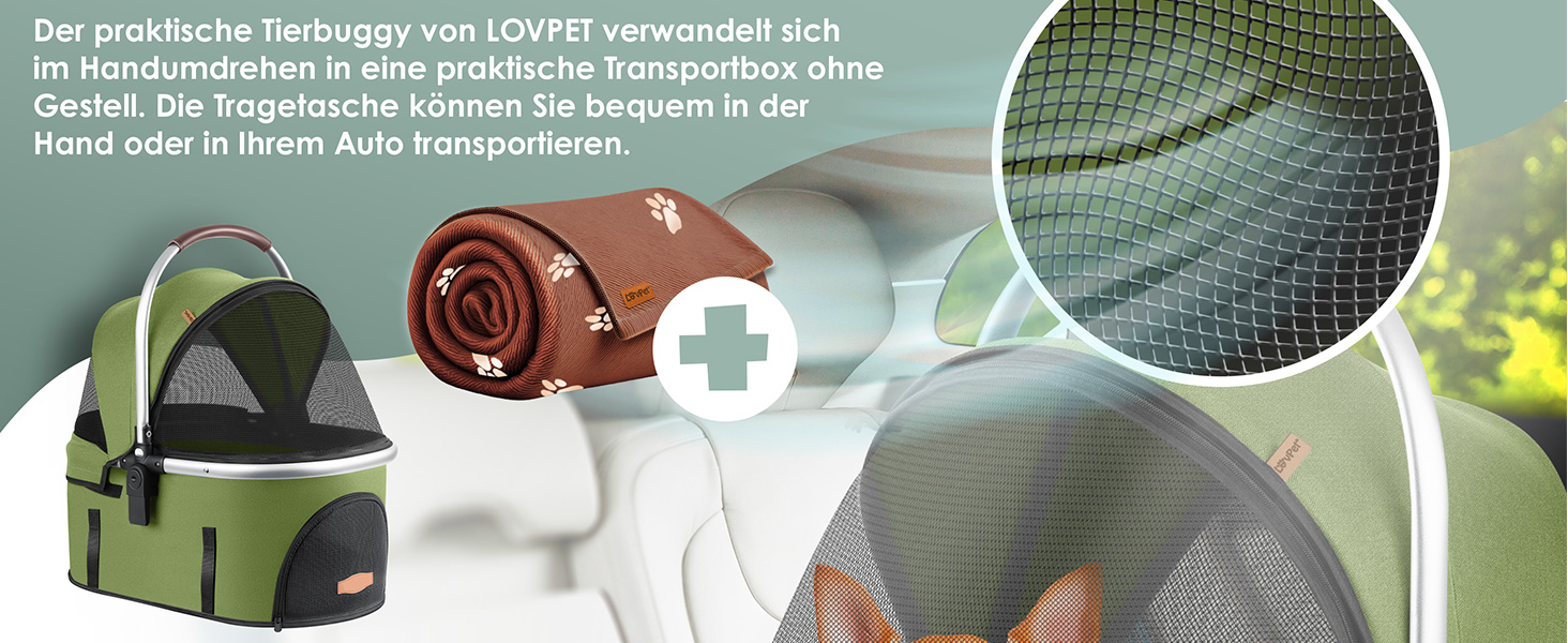 Візок для собак 3в1: візок-переноска, сумка-переноска, лежанка. До 20 кг, великі колеса, сітчасті вікна, дощовик, тримач для напоїв, м'яка ковдра. Підходить для собак та котів, колір антрацит.