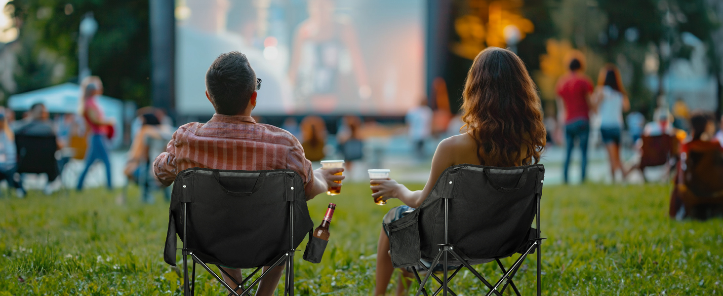 Набір складних кемпінгових стільців OVERMONT (2 шт.) до 135 кг з сумкою для транспортування - для саду, балкону, пляжу, риболовлі, чорний