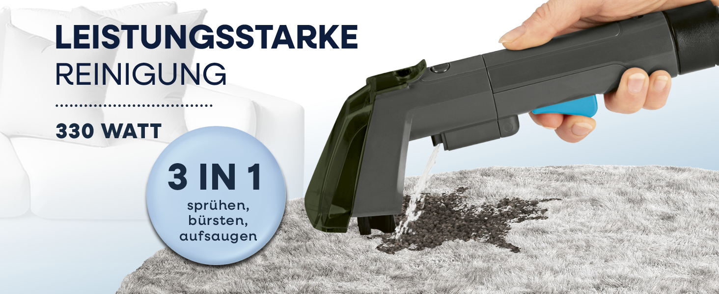CLEANmaxx Професійний пароочисник для меблів та килимів Pro Steam | 3в1: для меблів, локальних забруднень, миття | Видаляє плями з килимів, авто, диванів тощо (Чорний, компактний 330W)