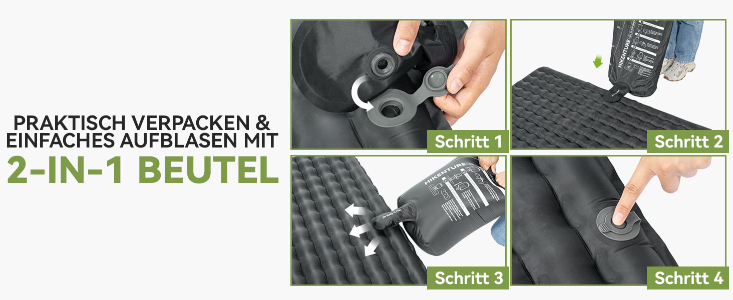 Каремат туристичний HIKENTURE 6.2 R-Wert для 2 осіб, 8 см, надувний, 140x200 см, для 4 сезонів, для кемпінгу, трекінгу, намету, пляжу