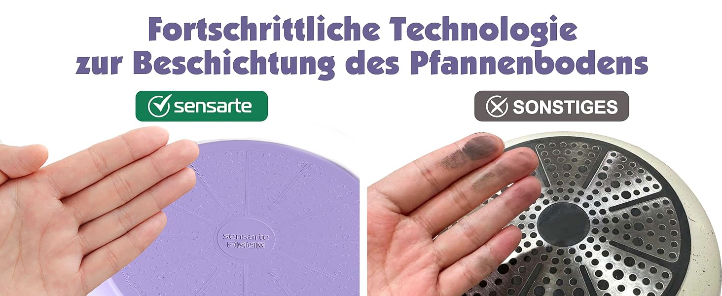 Набір посуду SENSARTE Keramik 17 предметів: каструлі, сковороди з антипригарним покриттям та знімними ручками, для всіх типів плит, можна мити в посудомийній машині та використовувати в духовці, фіолетовий колір