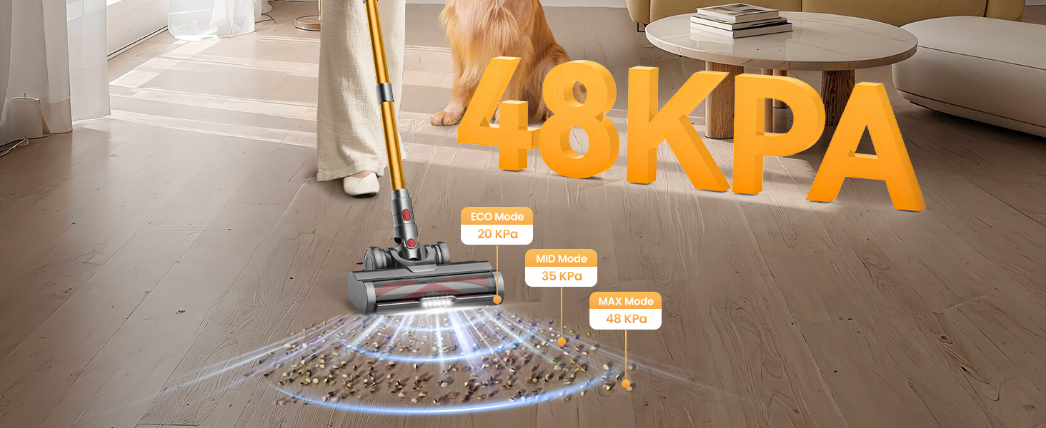 Акумуляторний пилосос SICBCGB 48000Pa/550W/70 хвилин, 2.0L з HD-дисплеєм, антизаплутана щітка, док-станція, самостійна підставка, 11-шарова фільтрація для шерсті тварин та авто, золотий колір