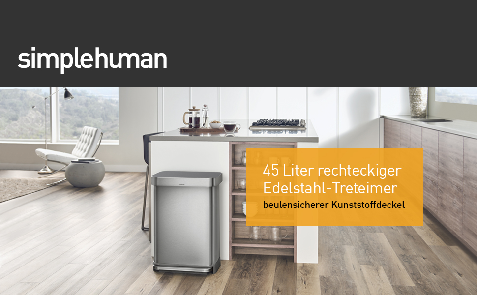 Сміттєвий бак Simplehuman CW2080 45 л з педальним механізмом, з відділенням для пакетів, для кухні, з нержавіючої сталі та сірого пластику