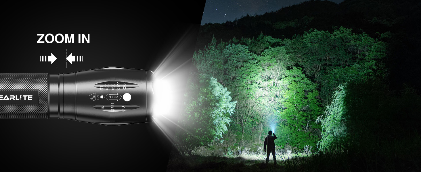 LED ліхтарик Gearlite 2 шт., 2000 люмен, 5 режимів, IP65, водонепроникний, для кемпінгу, туризму, дітей, чорний