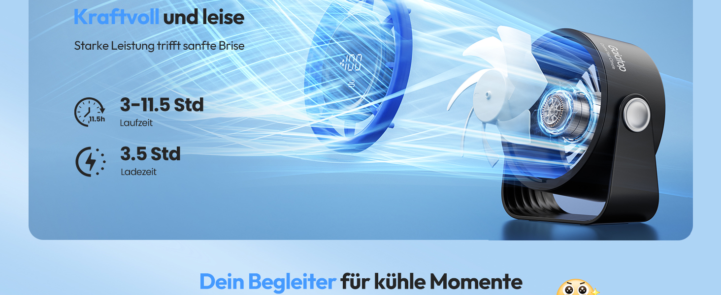 Портативний акумуляторний вентилятор Gaiatop з USB, 5 швидкостей, LED-дисплей, поворотний на 360°, для дому та офісу (блакитний)
