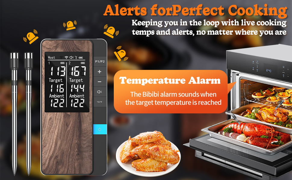 Бездротовий термометр для м'яса та гриля з Bluetooth та двома зондами, IP67, для приготування на грилі, в духовці, для копчення