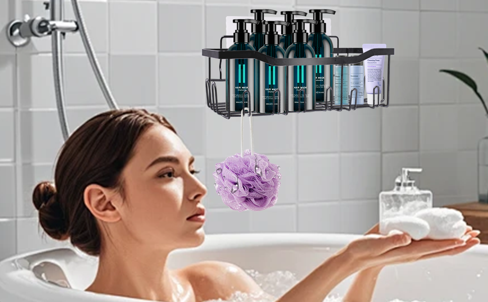 Дзеркальна поличка для душу WAOAW без свердління, 2 шт. Чорний, нержавіюча сталь, для шампуню, гелю для душу, мила, косметики