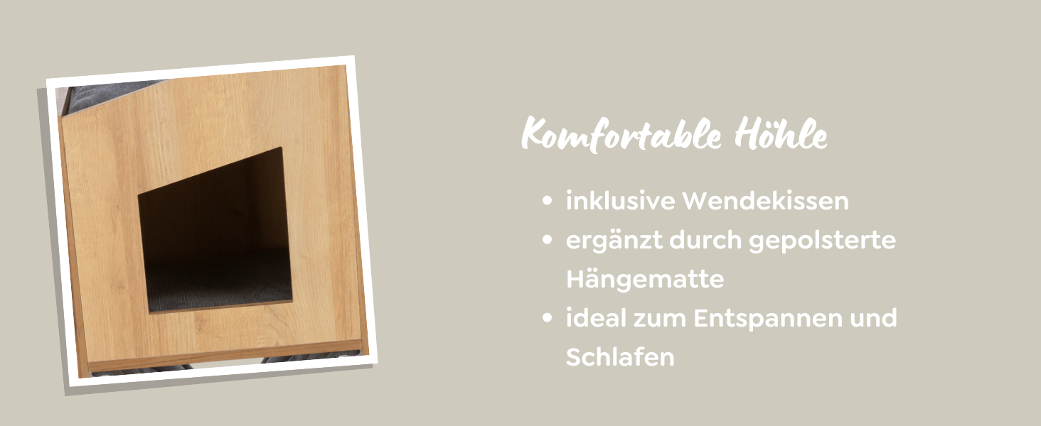 Будиночок для котів TRIXIE CityStyle 105 см, коричневий/сірий – сучасний котячий будиночок з гамаком та зручним лежанком – міцний та комфортний, 44725