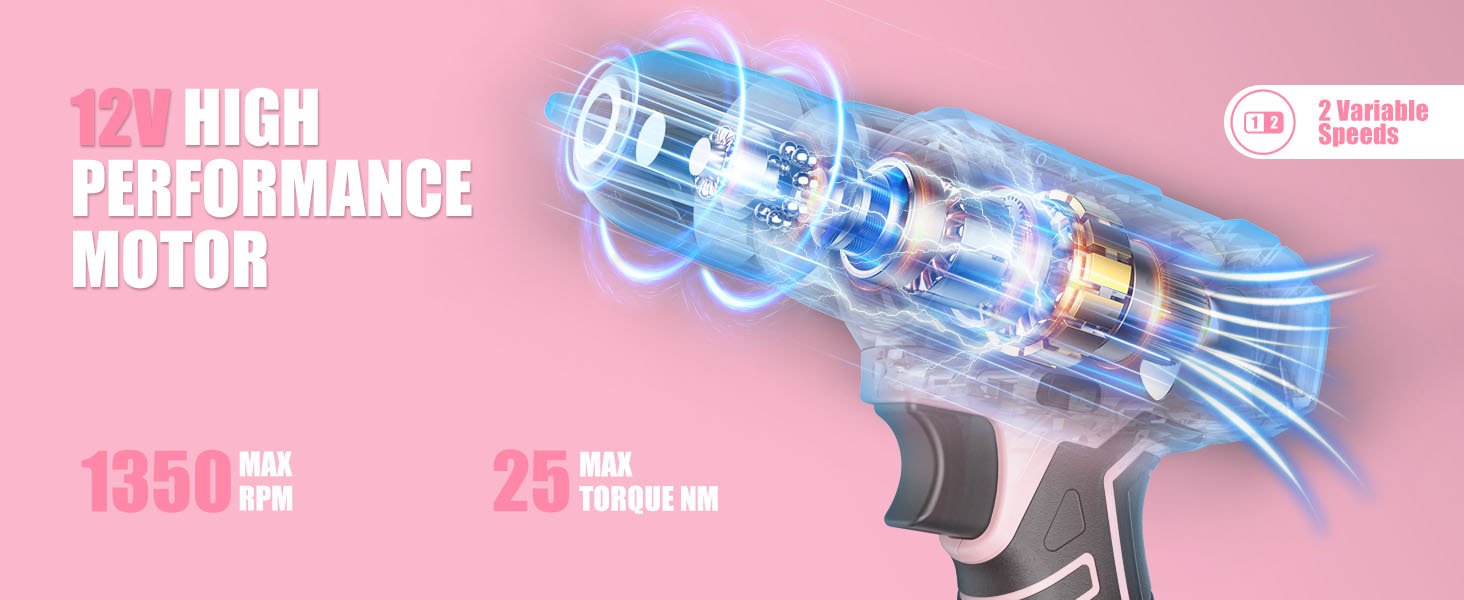 Набір інструментів Sundpey 206tlg з акумуляторною дрилем 12V для ремонту вдома та DIY, рожевий