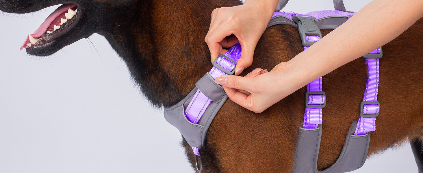 Шлейка безпеки для собак Huntboo, анти-втеча, для панічних собак, з ручкою, регульована, для маленьких, середніх та великих собак (лавандовий, M)