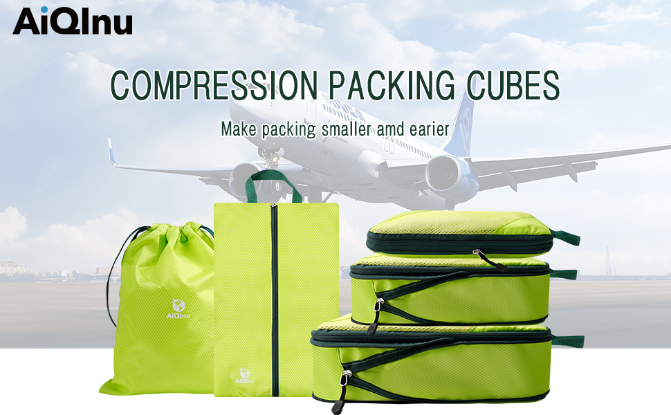 Набір органайзерів для валізи AiQInu: 5 шт. з компресією, для подорожей, з мішечком для взуття та білизни