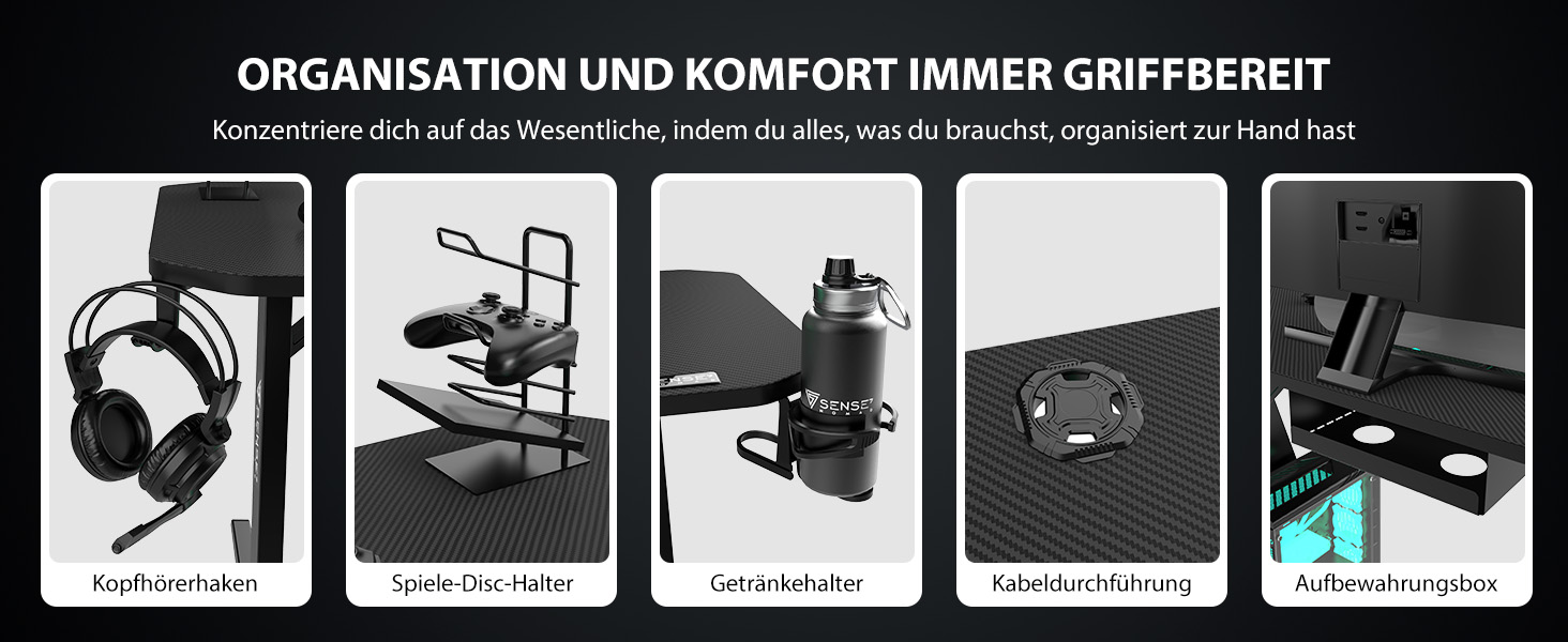 Ігровий стіл SENSE7 Ergonomic для ПК з поверхнею з вуглецевого волокна, 100x50 см, Basic