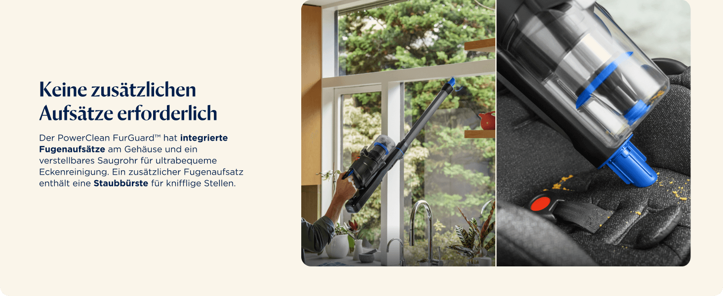 Бездротовий пилосос Bissell PowerClean FurGuard з акумулятором, 280W, самоочищувана щітка, світло FurFinder, HEPA-фільтр, акумулятор 2500 mAh, час роботи 50 хв, щітка FurGuard 4091N для видалення шерсті тварин