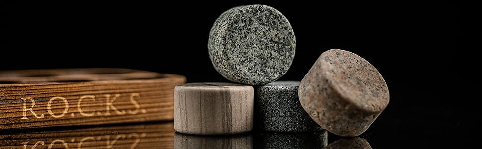 Набір для віскі R.O.C.K.S. з 6 гранітних каменів ручної роботи та дерев'яна подарункова шкатулка