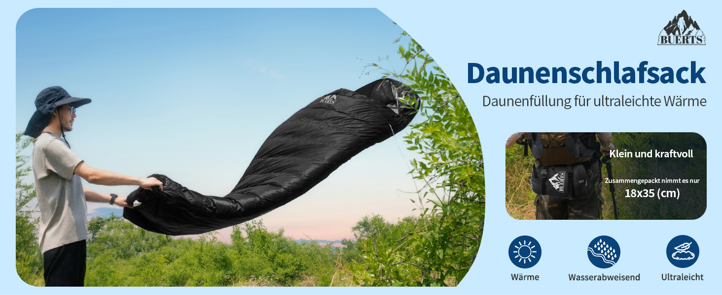 Спальний мішок зимовий Daunenschlafsack Winter: теплий та легкий, 680FP+, 0°C, для дорослих та дітей, підходить для походів, альпінізму та кемпінгу. Чорний колір