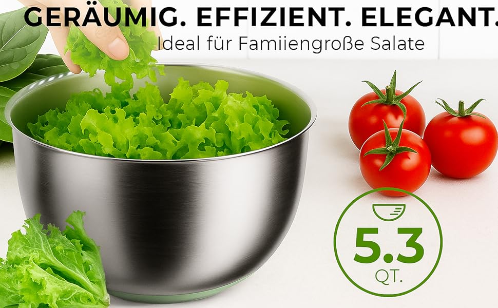 Салатниця-центрифуга з нержавіючої сталі, 500 г об'єму, 5 л, ручний привід з ручкою, неслизький кришка та випуск води, придатна для миття в посудомийній машині, ідеальна для свіжих салатів та овочів