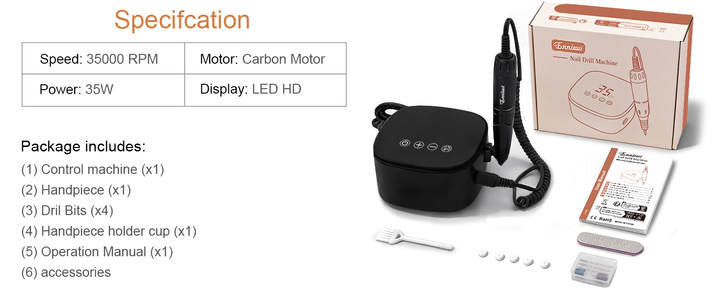 Електричний фрезер для нігтів Nagelfräser 35000 об/хв з LED дисплеєм, 35W, Touch-керування, для манікюру та педикюру в салоні та вдома