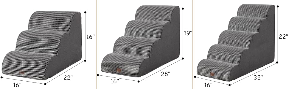 Сходинки для собак 3 сходинки, антиковзкі, сірого кольору. Підходять для маленьких собак, знімний та миючий чохол, 41 см заввишки